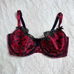Cacique sexy red leopard lace bow underwire bra